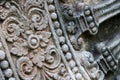 Close up stone carving of the wheel of the dharma. in archaeological site of Srithep ancient town in Petchaboon, Thailand.