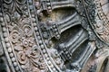 Close up stone carving of the wheel of the dharma. in archaeological site of Srithep ancient town in Petchaboon, Thailand.