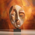 Close up of stone face sculpture on orange background, created using generative ai technology Royalty Free Stock Photo