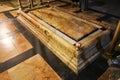 Close up of the Stone of Unction, the spot, where Jesus' body was prepared for burial by Joseph of Arimathea. The Church of the Royalty Free Stock Photo