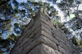 Close up of a stone wall corner, with trees an sky Royalty Free Stock Photo