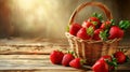 Close-up of strawberries in basket on wood table Royalty Free Stock Photo