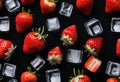 A close-up of a strawberry with ice cubes on a black background Royalty Free Stock Photo