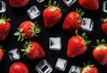 A close-up of a strawberry with ice cubes on a black background Royalty Free Stock Photo