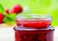 Close up Strawberry jam in the glass jar