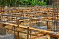 Close up steel structure with cement reinforced for make cement ground floor of  building in construction site Royalty Free Stock Photo