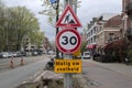 Close Up Street Sign Work In Progress And Maximum Speed 30 KM At Amsterdam The Netherlands 3-4-2024