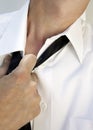 Stressed out business man pulls his tie Royalty Free Stock Photo
