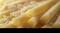 Close-up of string cheese sticks with a playful composition