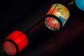 close up of a string of colorful lights hung around a tent while camping Royalty Free Stock Photo