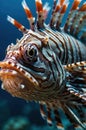 Lionfish Portrait Underwater with Striking Stripes and Spines in Tropical Ocean Royalty Free Stock Photo