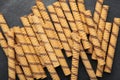 Close-up of striped wafer rolls. Background or texture Royalty Free Stock Photo