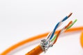 Close up of a stripping ethernet cable