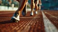 Close-up of strong athletic legs running a marathon. Professional sprinters. Sport concept. Generative AI Royalty Free Stock Photo