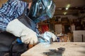 Close up of a strong man welder Royalty Free Stock Photo