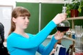 Close-up of a student performing an experiment Royalty Free Stock Photo