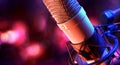 Close up studio condenser microphone and equipment live recording Royalty Free Stock Photo