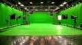 Close-up of studio lighting fixtures illuminating a green screen setup, highlighting the versatili Royalty Free Stock Photo