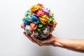 A Hand Holding a Stack of Recycled Paper Waste A Powerful Symbol of Sustainability and EcoConscious Living for Royalty Free Stock Photo