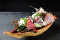 Fresh sashimi boat on a dining table