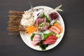 Close up studio shot of fresh sashimi combo Royalty Free Stock Photo