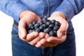 Close Up Studio Shot Of Mature Man Holding Fresh Blueberries