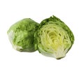 Close-up studio shot organic whole iceberg lettuce salad and a half cut isolated on white Royalty Free Stock Photo