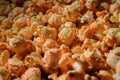 Close up shot of set of fresh warm salty popcorn with cheese