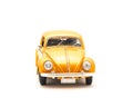 Close-up studio shot small orange toy car isolated on white Royalty Free Stock Photo