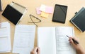 Close up of studying student hands writing in book during lecture education students college of university, Reading, Learning, te Royalty Free Stock Photo