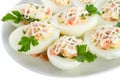 Close-up stuffed eggs with red fish Royalty Free Stock Photo