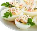 Close-up stuffed eggs with trout Royalty Free Stock Photo