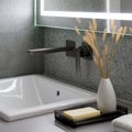 Close-up on stylish bathroom decorations next to washbasin Royalty Free Stock Photo