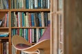A close up of stylish bookshelf in a house
