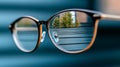 Close-up of stylish eyeglasses with reflective lenses and black frames Royalty Free Stock Photo