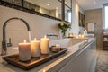 Stylish modern bathroom interior with candles Royalty Free Stock Photo