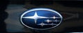 Close-up Of the Subaru Logo. The logo of the car