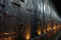a close-up of the subway tunnel walls showing the texture and wear