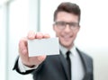 Close up.successful businessman showing his business card Royalty Free Stock Photo