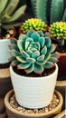 A close-up of a succulent plant in a pot illustration Artificial Intelligence artwork generated Royalty Free Stock Photo