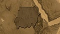 Sudan border shape overlay. Bevelled. Sepia elevation. Royalty Free Stock Photo