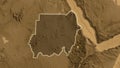 Sudan border shape overlay. Glowed. Sepia elevation. Royalty Free Stock Photo