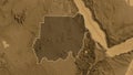 Sudan border shape overlay. Outlined. Sepia elevation. Royalty Free Stock Photo