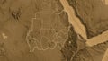 Shape of Sudan with regional borders. Sepia elevation. Royalty Free Stock Photo