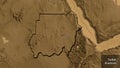 Shape of Sudan. Bevelled. Sepia elevation. Labels Royalty Free Stock Photo