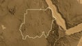 Shape of Sudan. Glowed. Sepia elevation. Royalty Free Stock Photo