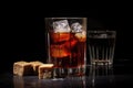 close-up of sugar cubes alongside a full glass of cola Royalty Free Stock Photo