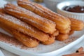 Sugared Churros with Chocolate Dip Close-up