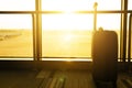 Close up of suitcase or luggage with sunlight in airport