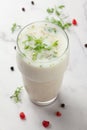 Close-Up of summer drink  Buttermilk or mattha or Chhachh glass garnished with coriander made with milk and curd Royalty Free Stock Photo